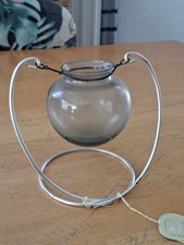 WMF Mid-Century H&auml;ngevase Schwebevase versilbert Rauchglas  Originaletikett!
