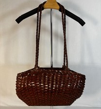 VTG Y2K Italy Woven Leather Tote Bag Cognac Brown Braided Intrecciato Style