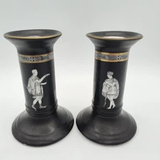 Vintage Antique Royal Bayreuth Candlestick Pair c. 1900-1912 Black Bavaria 