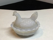 Mini Hen On Nest Grey Glass Lidded Salt Dip Open Dish Cellar VALLERYSTHAL