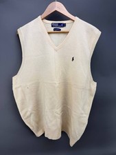 VTG Polo Ralph Lauren Mens Beige 100 Lambs Wool V-Neck Knit Vest XL