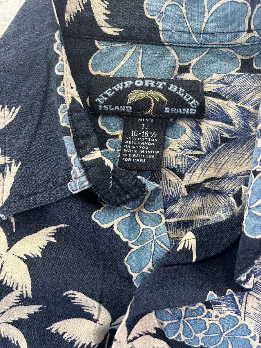 Newport Blue Vintage Hawaiian Shirt Men's L Cotton Print Short