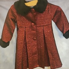 Blueberi Boulevard metallic red dress coat with a faux fur collar Size 4t
