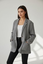 Madewell Gray Windowpane Plaid Linen Blend Blazer Jacket Button Pocket Size S