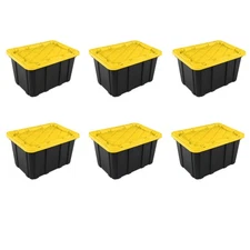 27 Gallon Snap Lid Storage Bin Container Tote Box Durable Plastic Black Set of 6