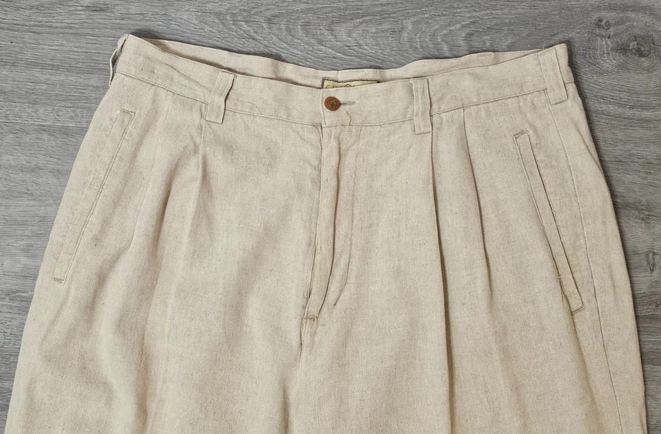 Pantalones Chereskin Para Hombres Beige Tostado Mezcla de Lino Cotten Dobladillo Plisado Delantero 36X32 Foto 4 de 4