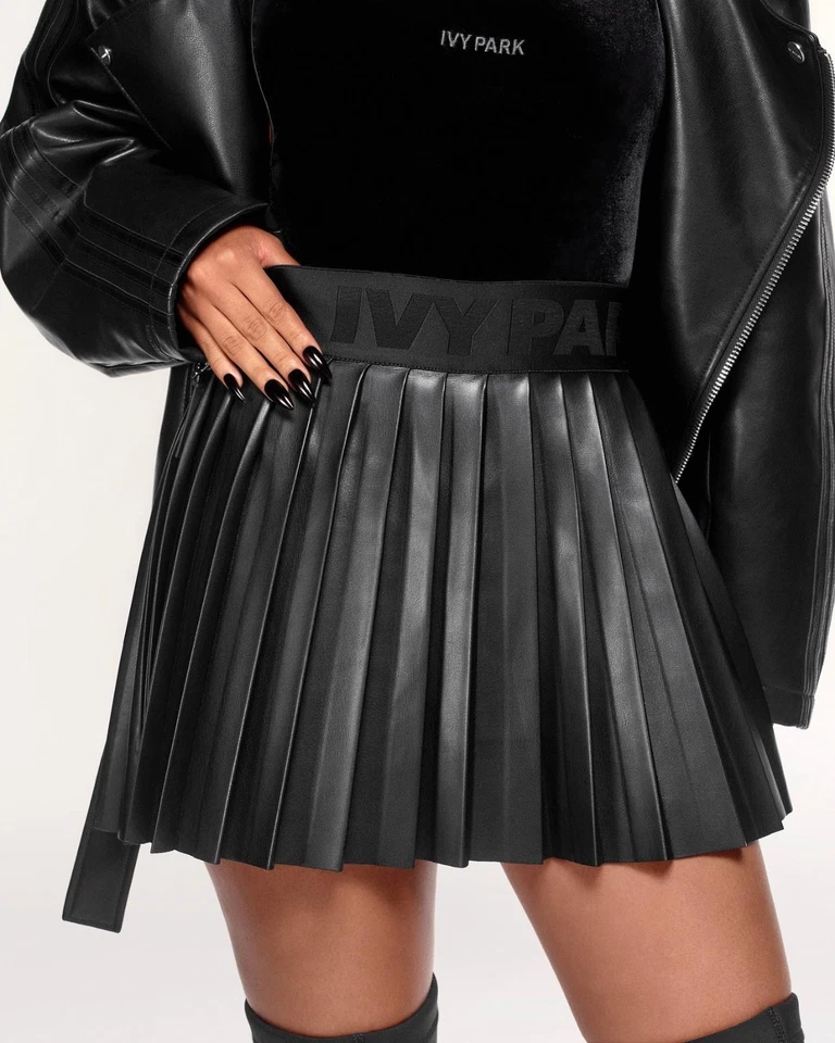 adidas IVY PARK Faux Leather Pleated Skirt Triple Black By Beyonce SALE $179 - Image 3 of 4