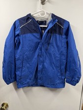 LL Bean Kids Rain Jacket Boy's M 10-12 Tek Blue Hooded Outdoor Camp Play