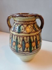 POTERIE DE NABEUL TUNISIE PETIT VASE À ANSE SIGNÉ TERRE CUITE VERNISSÉE 