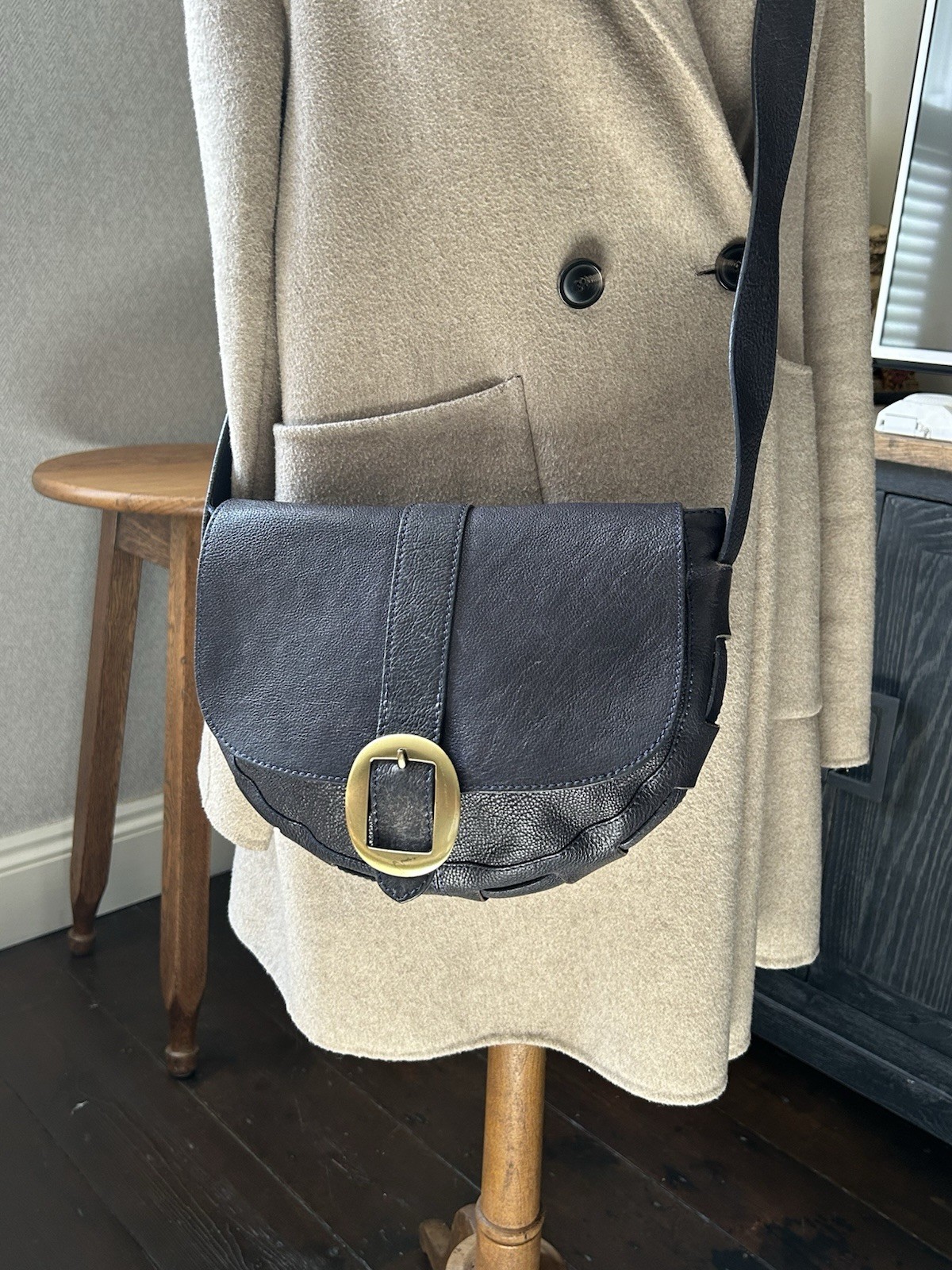 John Lewis Large Navy Blue Leather Shoulder Bag R2286