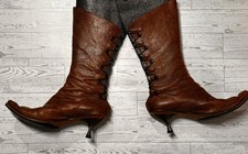 CYDWOQ VinTagE CORSET LACE UP BROWN LEATHER BOOTS 37.5 Heels Pumps