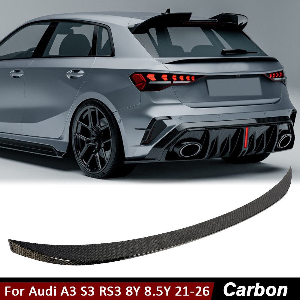 For Audi A3 S3 RS3 8Y 8.5Y 2021-2026 Carbon Fiber Rear Trunk Spoiler Middle Wing