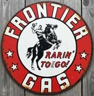 Frontier Gasoline 8" Diameter Vintage Novelty Metal Sign Made In USA