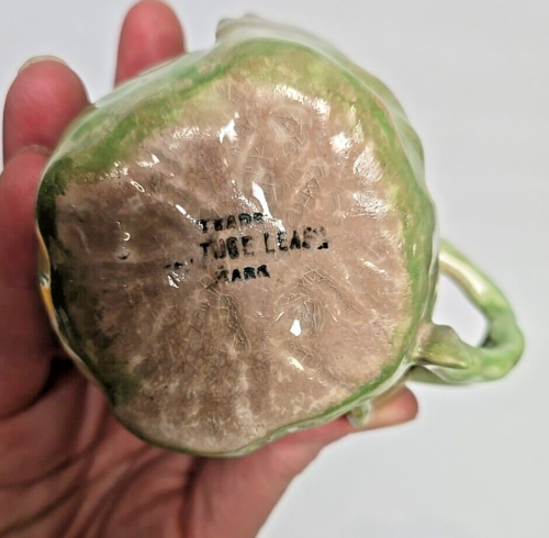 Antique New Milford Wannopee Pottery Majolica Lettuce Leaf Cup 1887-1903 - Picture 9 of 9
