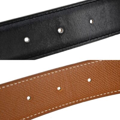 HERMES H Logo Constance Reversible Buckle Belt Leather Black Brown