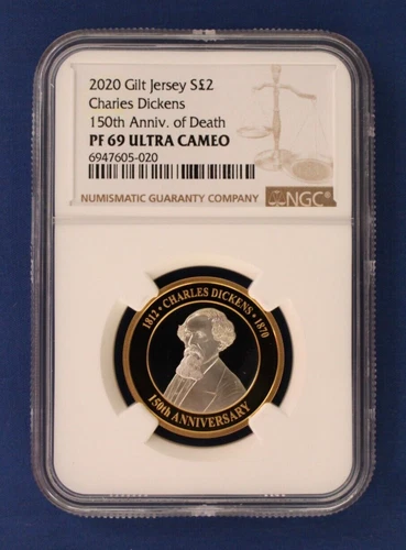 2020 Jersey Silver Proof £2 coin "Charles Dickens" NGC PF69 with Case & COA