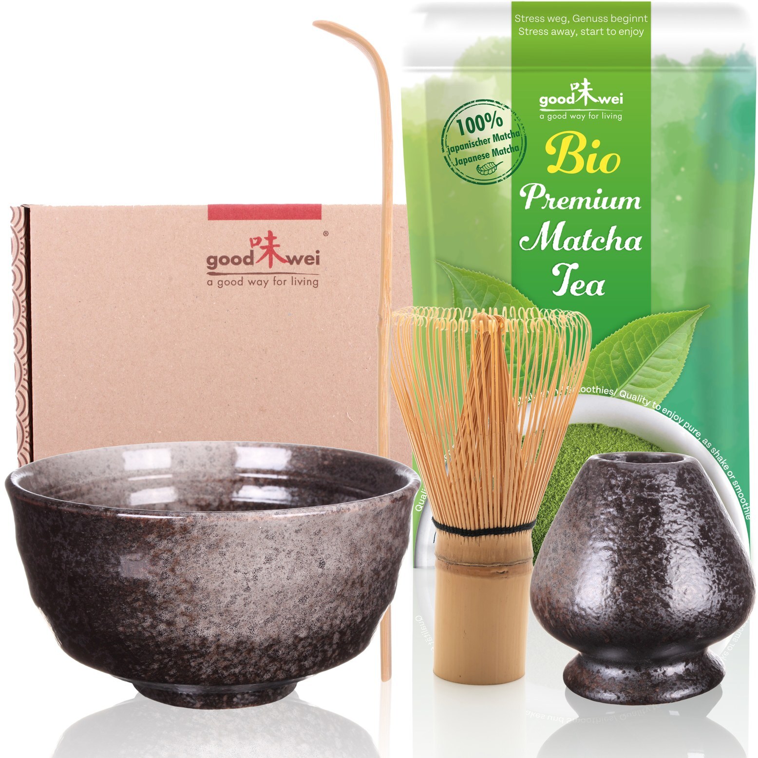 Matcha Tee Set mit BIO Japan Matcha | Teeschale, Matchabesen & Halter | Goma