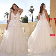 Plus Size A-Line Wedding Dresses V-Neck Sleeveless Lace Appliques Bridal Gowns