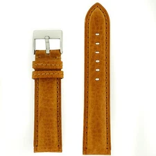 Leather Watch Band Thick Padded Light Brown Tan Saddle 20mm - 24mm