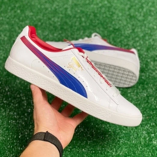 Puma Clyde firecracker 382984 01 Leather Foil Men s shoes white Blue size 8.5