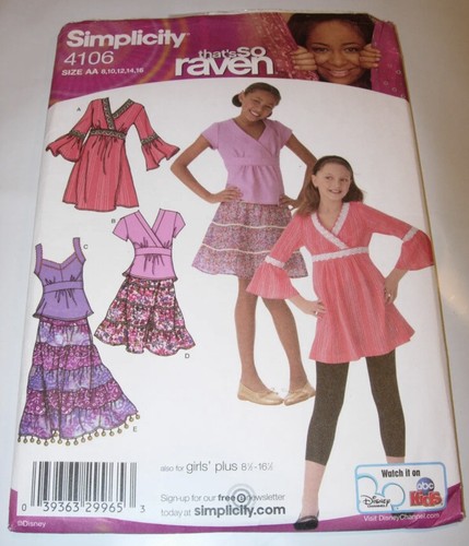 SIMPLICITY Sewing Pattern 4106 DRESS SKIRT TOP SIZE That’s So Raven Girls 8-16