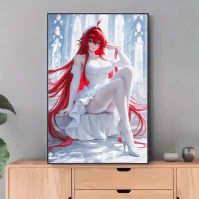 Rias in White from High School DXD Unframed Canvas Wall Art Print 16 X24