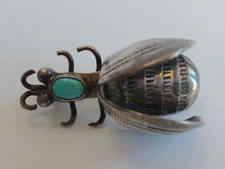 VINTAGE NAVAJO INDIAN STERLING SILVER TURQUOISE 3D LIGHTNING BUG PIN BROOCH