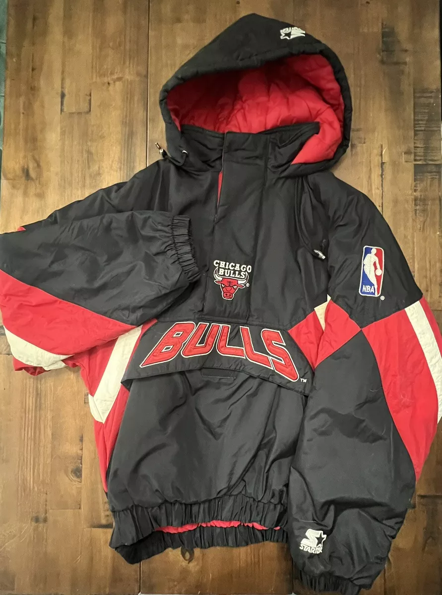 Vintage 90s Starter Chicago Bulls Pullover Hoody 1/2 Zip Jacket X-Large  Jordan