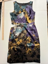 Tahari Black & Gold Metallic Floral Sheath Dress Sleeveless Lined Black Gold 4