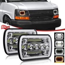 For Chevy Express Cargo Van 1500 2500 3500 Pair 7x6 5x7 LED Headlights Hi/Lo DRL