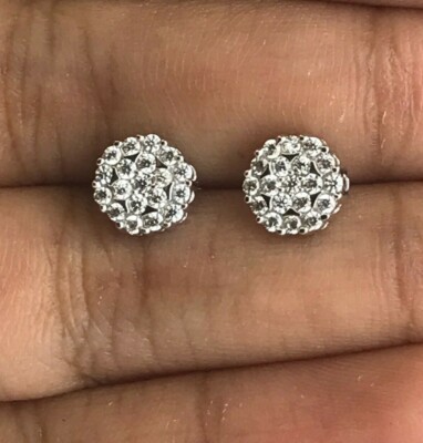 Womens  0.37 Ct Round Cut Real Diamond Cluster Stud Earrings Solid 14K Gold 