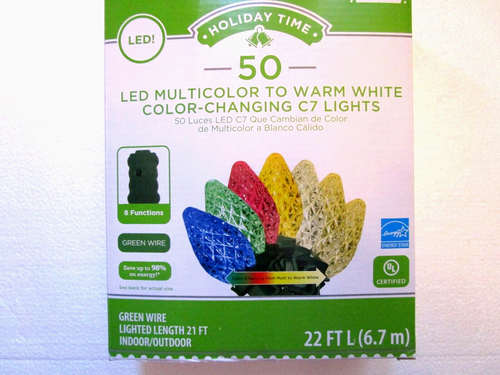 Holiday Time LED C7 String Lights 50 LED 8 Functions Color Changing ...