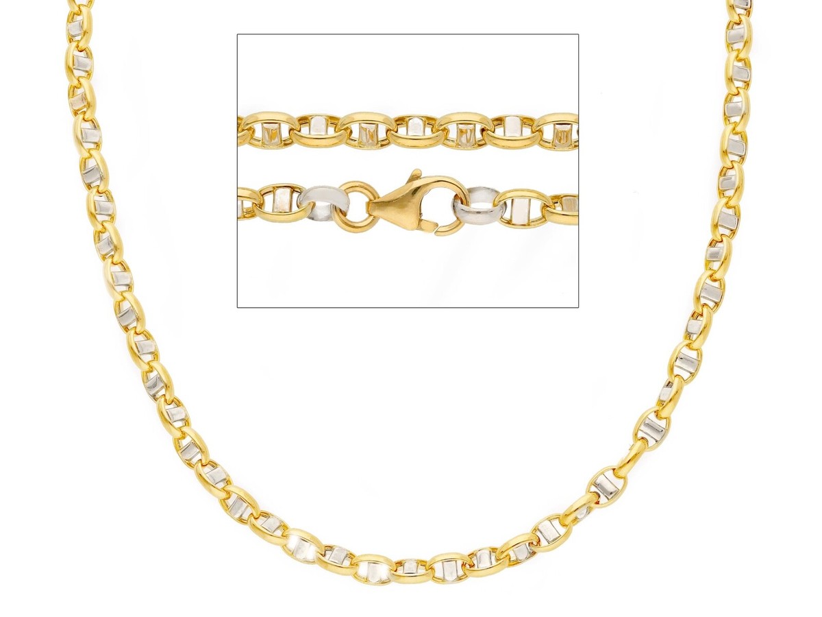 18K YELLOW WHITE GOLD CHAIN SAILOR'S NAVY LINK 3 MM, 17.70 INCHES