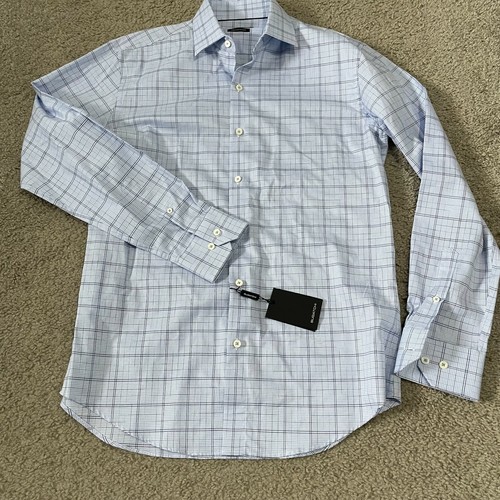 Bugatchi Dress Shirt Mens Blue Check 