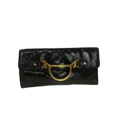 Borbonese Black Crinkle Patent Leather Envelope Clutch Bag