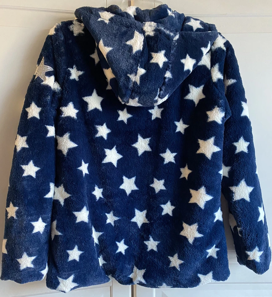 Abrigo Chaqueta Steve Madden Niñas Azul Imitación Piel Blanco Estrellas Cremallera 14/16 Foto 2 de 4