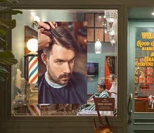 3D Man Hair Cut O756 Barber Shop Window Stickers Vinyl Wallpaper Wall Murals Fay