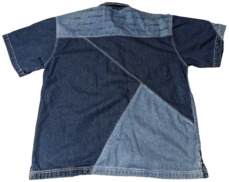 Camisa De Colección P. Miller Hombres 2XL Firma Patchwork Denim Peso Pesado Abotonada Foto 2 de 4
