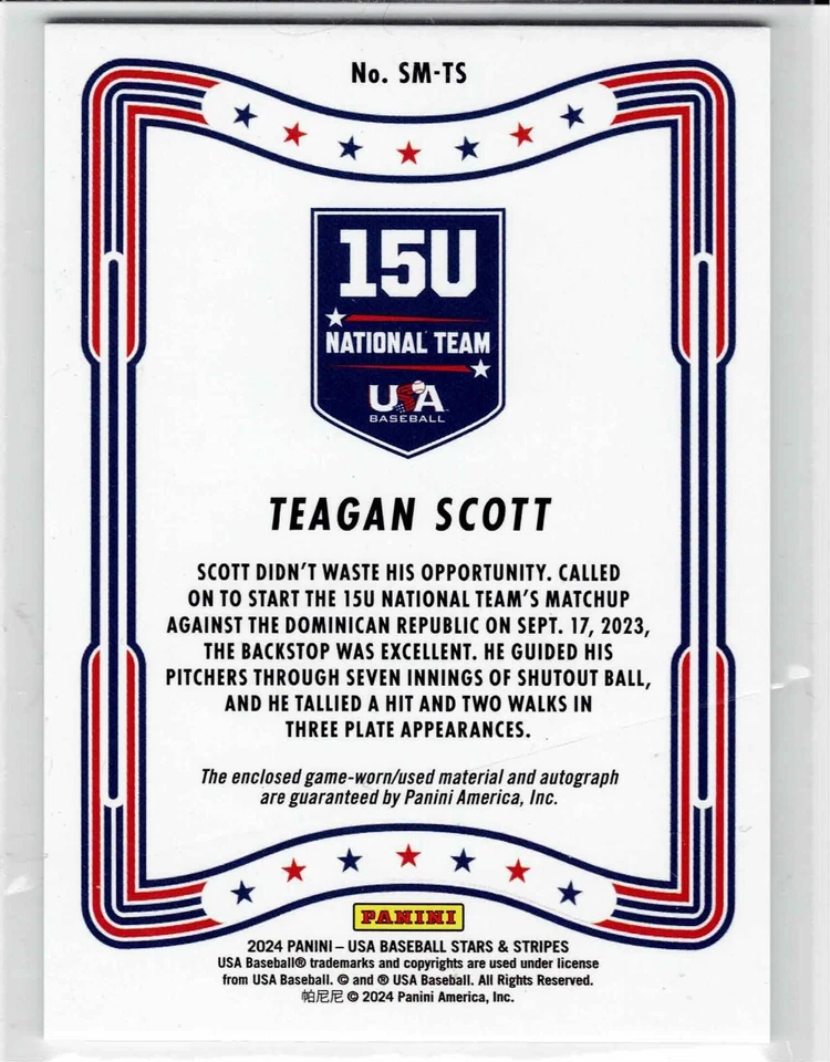 Teagan Scott 2024 USA Baseball Autograph/Game-Used Card - Image 3 of 3