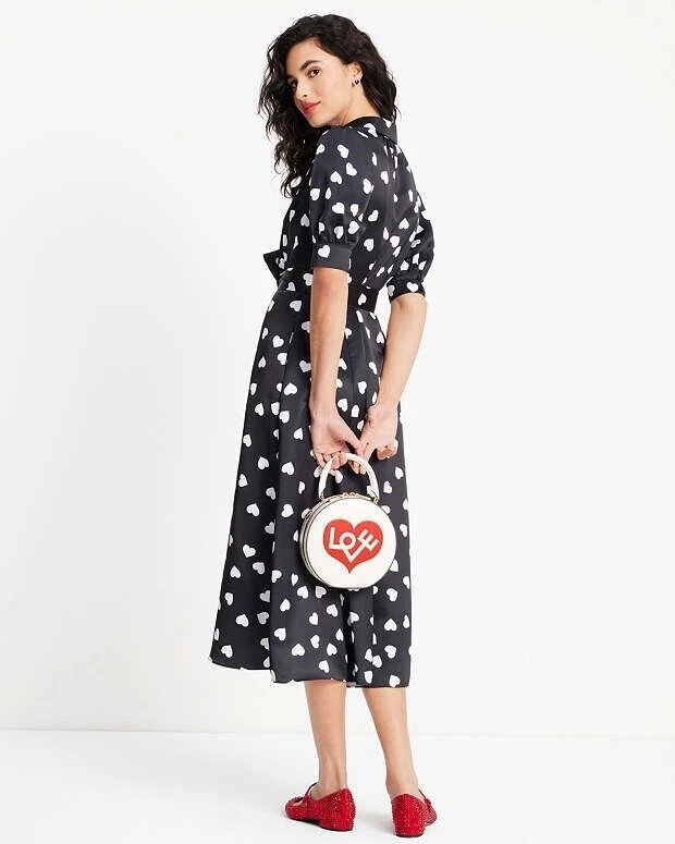 Abito Camicia Kate Spade Cuori Sparsi Bianco e Nero Taglia UK 8 Nuovo con etichette Nuovo