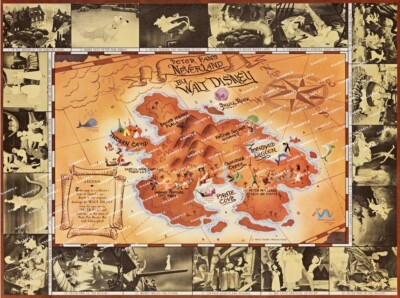 1953 Walt Disney Peter Pan 11 x 14.5 Promotional Map of Neverland Poster
