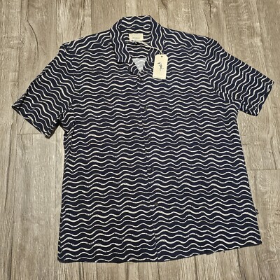 Civil Society Mens Abstract Button Shirt Zebra Stripe Black White Size XL Tribal