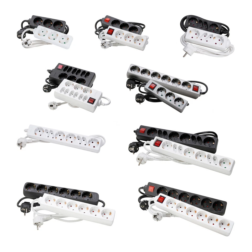 Steckdosenleiste Mehrfachsteckdose mit ohne Schalter 3-4-6-8-9-fach 1,5m 5m Kopp