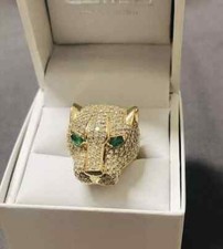 2Ct Round Oval Emerald Diamond Panther Edition Men Ring 14K Yellow Gold Plated