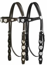 BLACK or BROWN Leather Western Bridle w/Silver Heart Conchos & Split Reins Horse