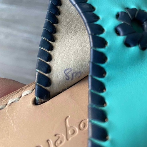 Jack Rodgers türkisfarbene und marineblaue Ledersandale Damengröße 8 - Bild 4 von 4