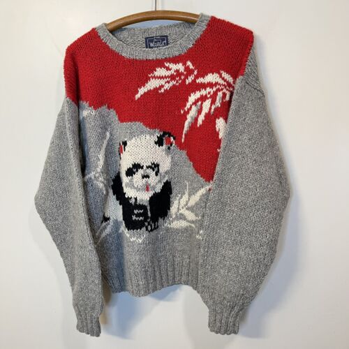 Vintage Women’s Woolrich Hand Knit Panda Bear Swe… - image 1