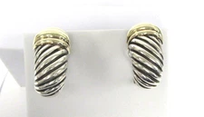 David Yurman Large Sculpted Cable Shrimp Earrings - Sterling & 14K Gold -1" Long