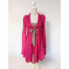 Anna Sui Dolly Girl One Piece Puff Sleeve Cardigan Set Pink
