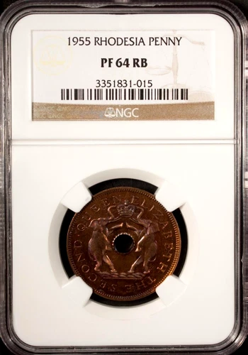 Rhodesia & Nyasaland Penny 1955  NGC PF 64 RB UNC Bronze Low Mintage